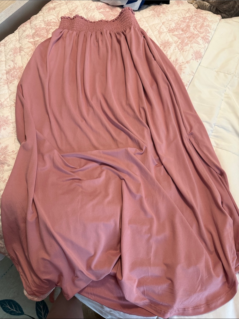 Smocked-Waist Maxi Skirt in Dusty Rose